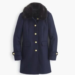 J.CREW Navy Melton Wool Military Peacoat with Black Faux Fur Size 4 C8578